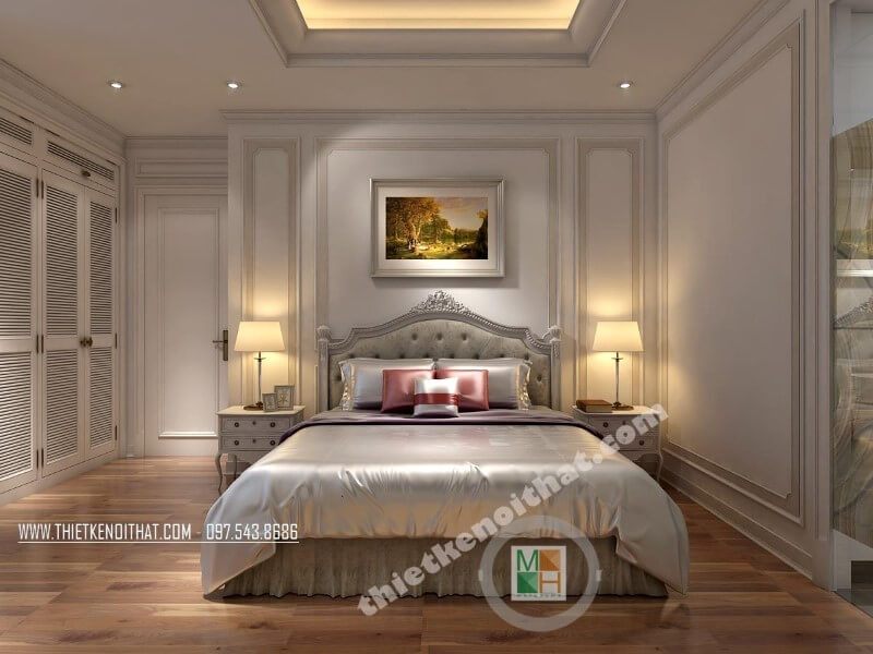cổ điển.
Thiết kế nội thất phòng ngủ tân cổ điển được đặc trưng bởi sự tập trung vào đường nét đầu giường với phong cách trang trí hoàng gia cổ điển.