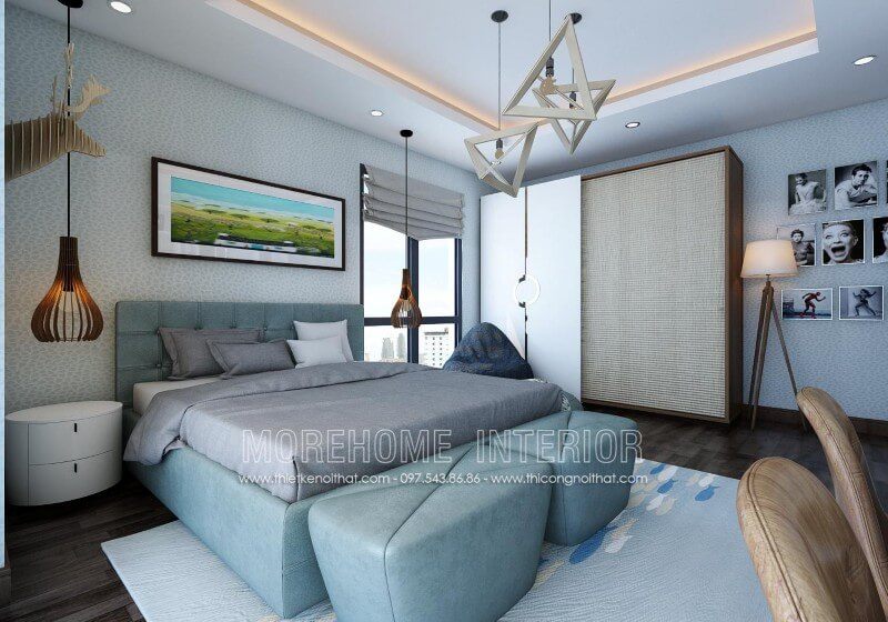 .
Giường ngủ tuyệt đẹp này được thiết kế đơn giản bằng khung gỗ tần bì cao cấp. Nó được bọc hoàn toàn bởi một lớp da màu xanh nhẹ nhàng, mang lại sự thoải mái cho người nằm trên đó.
